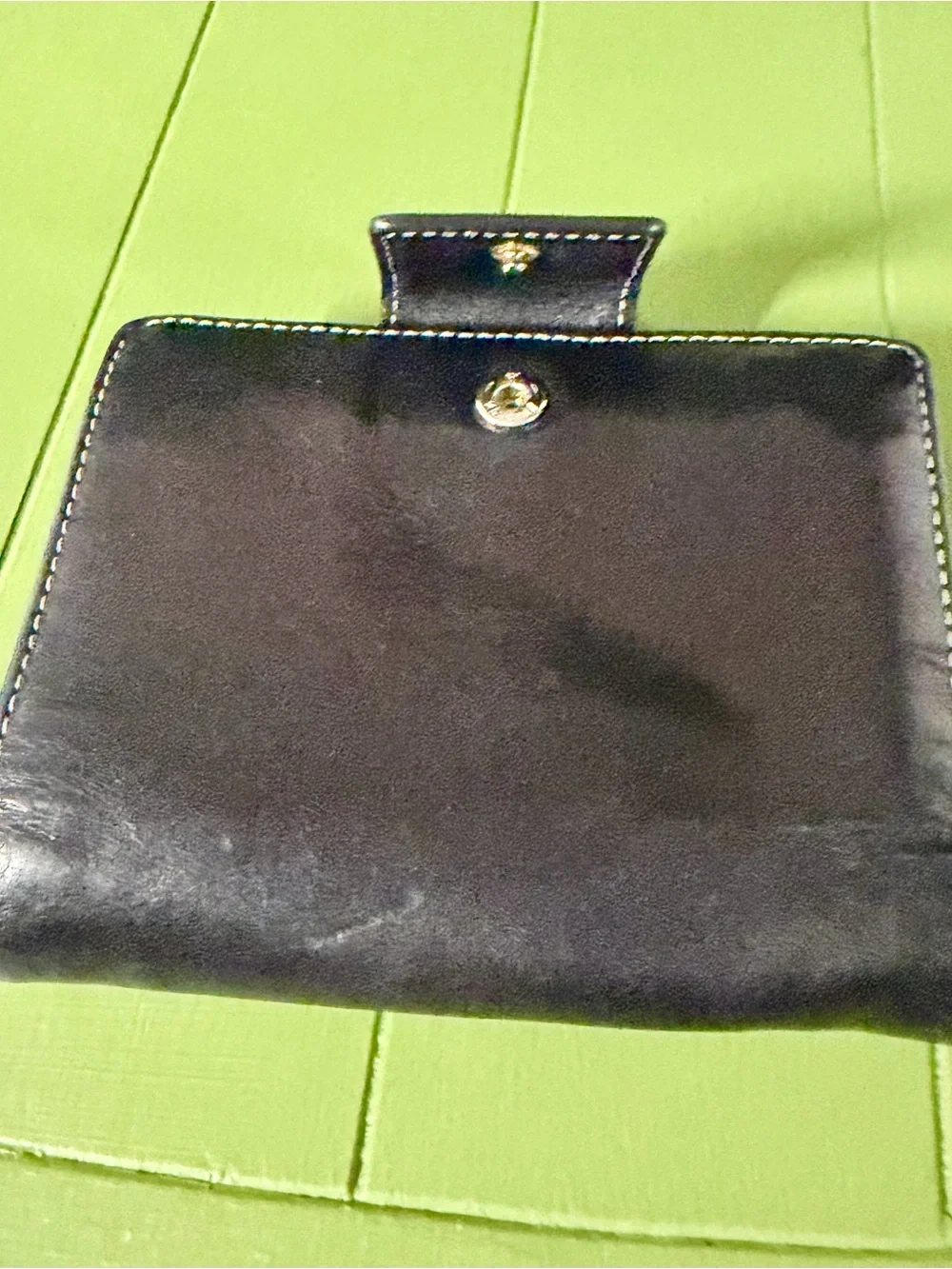 Vintage Kate Spade Black Leather Bifold Wallet ID Window